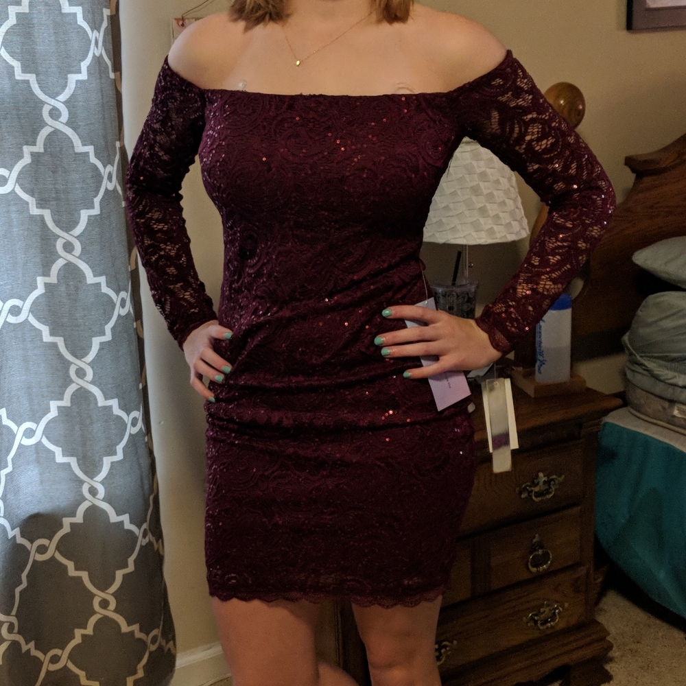 Sequin Wine Color Homecoming Dress